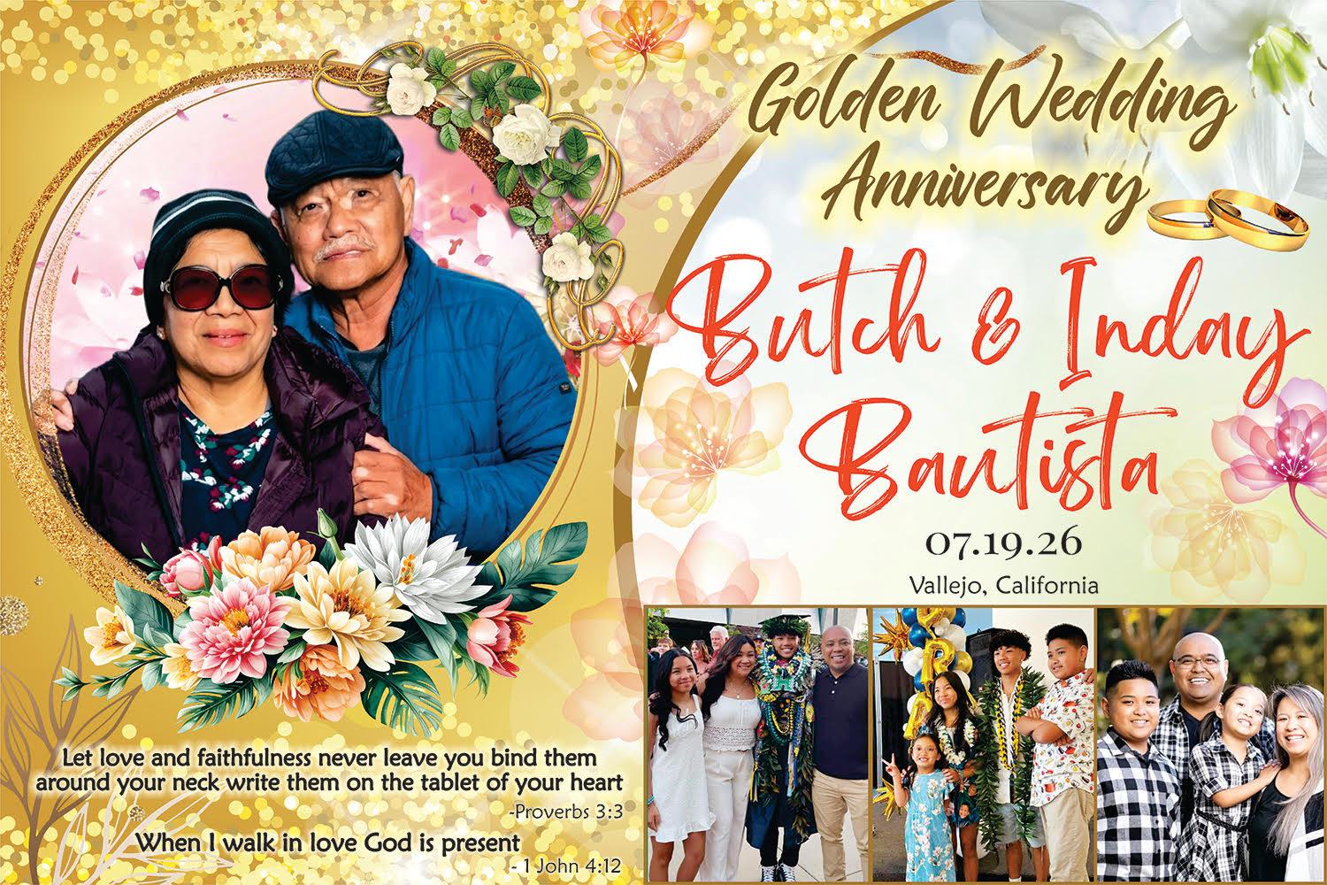 Golden Wedding Anniversary — Butch and Inday Bautista, July 19, 2026, Vallejo, California
